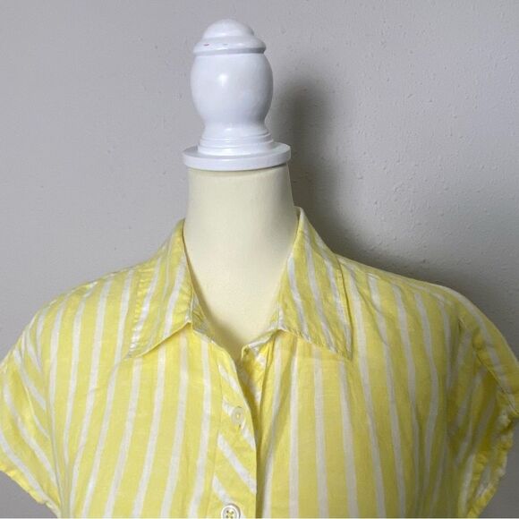 Talbots LINEN TIE HEM BUTTON FRONT TOP - SEASHORE STRIPE Women's Size Small - Picture 10 of 14